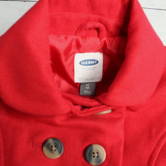 Old Navy Girl's Peacoat Size 4T Dress Coat Red Double Breast Button Front - Picture 6 of 8